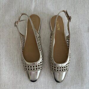J.Crew gold woven low heeled slingbacks size 9